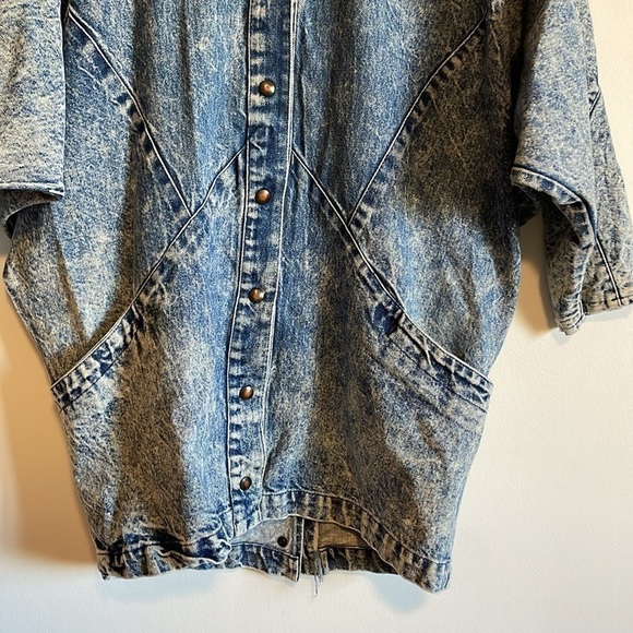 Retro Jean Jacket Stonewash Denim Minimalist SM Blue Casual 80s Chore Coat - Picture 3 of 16
